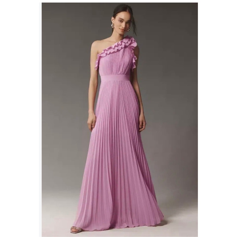 Dress the Population Lavande One Shoulder Pleated Maxi Gown Lavender Pink XS